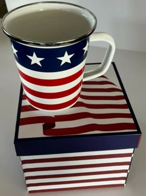 Taza de café con leche Golden Rabbit esmaltada estrellas y rayas 16 OZ el 4 de julio Foto 1 de 4