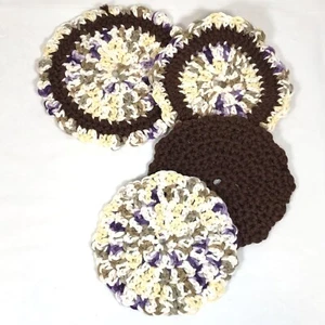Crocheted Round Coasters 100% Cotton  Handmade Earth Tones 4 inch ~ Set of 4 - Picture 1 of 3