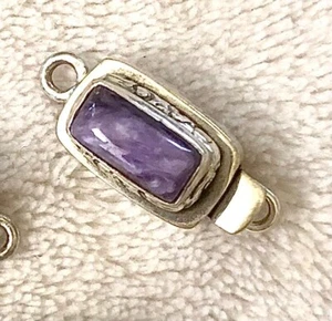 Hand Made .925 Sterling Silver Rectangle Charoite Box Clasp 22.5 x 9mm - Picture 1 of 3