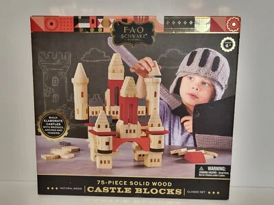 FAO Schwarz CASTLE BLOCKS Complete Set of 75 Pieces Natural Wood BRAND NEW - Image 1 of 4