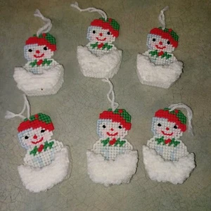 Juego de 6 adornos navideños de lona de plástico hechos a mano de colección muñeco de nieve  - Imagen 1 de 3