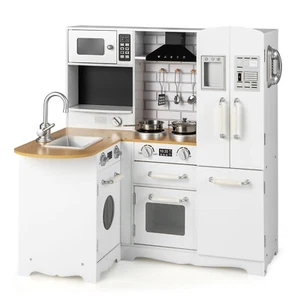 Wooden Pretend Kitchen Play Toy Set Kid's Corner Kitchen Playset W/Sound Effect - Picture 1 of 8
