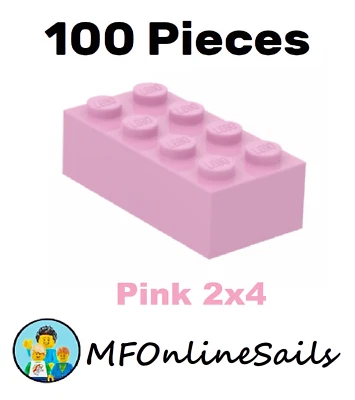 100x Genuine LEGO Pink 2x4 Bricks Piece # 3001 - BULK large bricks - Image 1 of 4