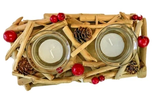 Christmas Table Centre Tea Light Decoration Wood Festive Home Ornament 25cm - Bild 1 von 1