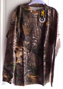 Browning RealTree Camouflage Long Sleeve Crew Neck T Shirt Size L  NWT - Picture 1 of 5