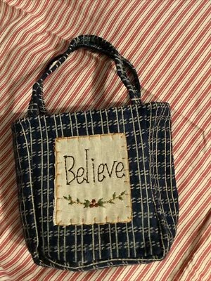 Prim Ditty ~ Gift Bag Navy &  White Pattern “ Believe”  Child’s Bag - Image 1 of 4