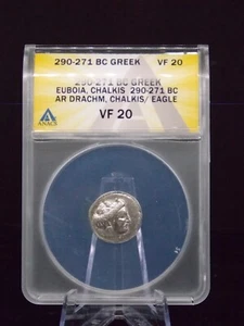 GREEK 290-271 BC EUBOIA CHALKIS DRACHM CHALKIS/EAGLE ANACS VF 20 A111 - Picture 1 of 2