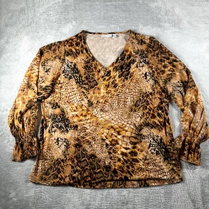 Susan Graver Top Womens 1X Liquid Knit Artsy Embellished Stretch Blouse Shirt - Picture 1 of 13