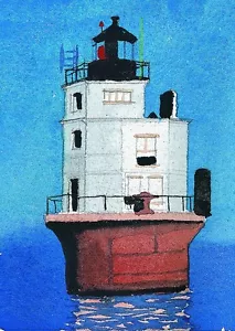 Smith Point Leuchtturm Chesapeake Bay Virginia mattiert Aquarell Kunstdrucke - Bild 1 von 1