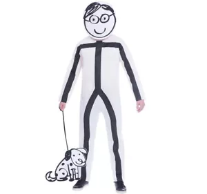 Strichmännchen Kostüm Stick mit Hund für Herren Gr. M/L Overall weiß Fasching - Bild 1 von 4
