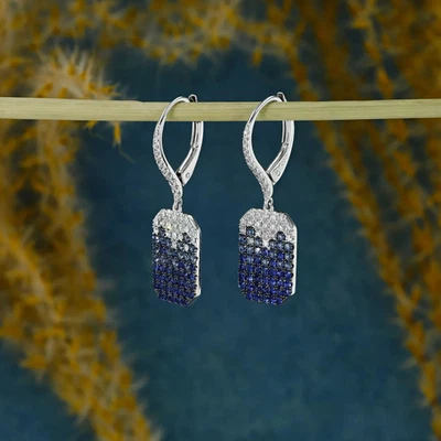 1.70 Ct Round Cut Natural Sapphire Diamond Earring 14K Solid White Gold stud - Image 1 of 4