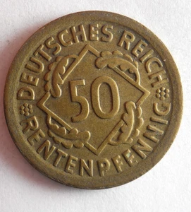 1924 D WEIMAR GERMANY 50 RENTENPFENNIG - Great Coin - FREE SHIP - German Bin #5 - Picture 1 of 2