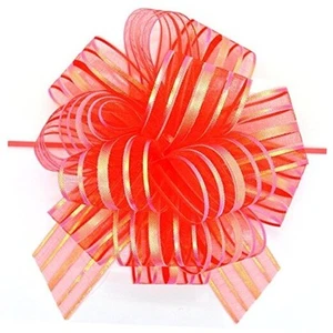 Pull Bow, Large, Organza, 6 Inches, Red, 5 Pieces Style1(red) - Picture 1 of 3