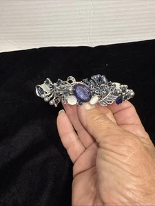 Fermaglio per capelli in metallo tono argento con strass blu cristallo/perline - Foto 1 di 9