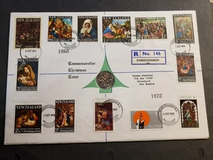CHRISTCHURCH, NUEVA ZELANDA 1970 Cubierta de Navidad registrada con caché de moneda de metal - Imagen 1 de 4