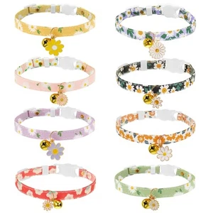 8 Pack Breakaway Kitten Cat Collars with Bells Adjustable Daisy Flower Pendan... - Picture 1 of 7