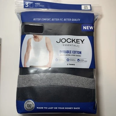 JOCKEY ESSENTIALS SIZE 2XL 3 Men’s Tanks, 100% COTTON, Black/Gray - Image 1 of 4