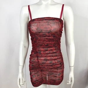 Schlosberg Ruched Ruffle Small Lycra Women's Mini Sheer Short Length Dress Rose - Picture 1 of 12