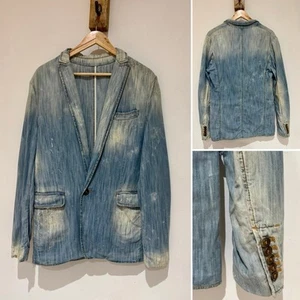 Dsquared2 Distressed Bleach Vintage Wash Blue Acid Denim Blazer Jacket Italy 48 - Picture 1 of 19