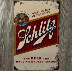 Schlitz Bier Das Bier, das Milwaukee berühmt machte 8 x 12 Neuheit Blechschild Neu! - Bild 1 von 2