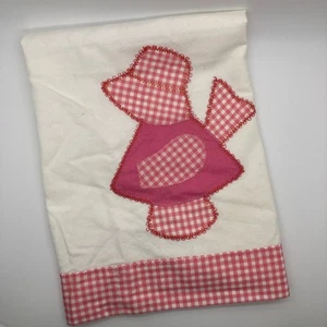 Vintage rosa Gingham Geschirrtuch Küche Baumwolle niederländische Haube Mädchen Applikation 17”x36” - Bild 1 von 8