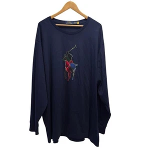 Polo Ralph Lauren Men's 3XB Big Long Sleeve Embroidered Plaid Pony Navy T-Shirt - Picture 1 of 5