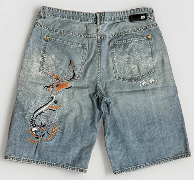 Pantalones Cortos Vintage Y2K Ecko Unlimited 41 Bordados Denim Envejecido Sueltos Hip Hop Foto 1 de 4