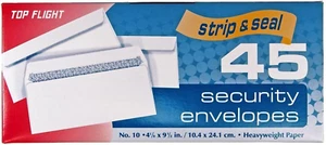 Top Flight Number 10 Boxed Security Envelopes, Strip and Seal Closure, 4 1/8 X 9 - Picture 1 of 12