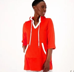NWOT Cuddl Duds Sun Terry Hooded Tunic In Spicy Orange Sz L - Picture 1 of 4