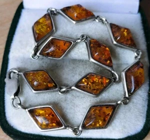 Rare Vintage Bracelet SILVER 925 stamp amber 8.7 g 琥珀 Jewelry - Picture 1 of 20