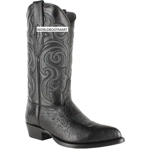 LOS ALTOS BLACK GENUINE SMOOTH OSTRICH WESTERN COWBOY BOOT J-TOE (EE+) 999705 - Picture 1 of 3