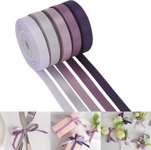 Satin Ribbon 3/8 Inch X 5 Rolls, Lilac, Dusty Purple, Lavender, Amethyst and Pur - Picture 1 of 6