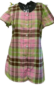 VINTAGE BARBIE*LOOK! ORIGINAL 70s PINK NEON PLAID Top Dress with SLITS A-LINE M - Picture 1 of 12