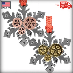 Pewter Steampunk Gear Snowflake Christmas Tree Ornaments, Made in the USA - Picture 1 of 4