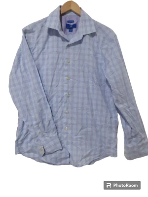 Sz L 17-17.5 Egara Non Iron FLIP CUFF Shirt Blue Purple Lavender Plaid Men's - Image 1 of 4