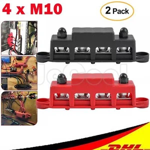 2x Sammelschiene Positiv Negativ Batterie Stromverteilerblock 4 Wege M10 Klemme - Bild 1 von 17