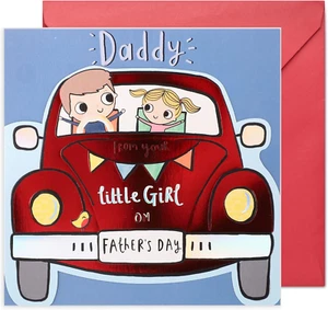 : Father'S Day Card Daddy from Your Little Girl, Daddy & Daughter in Red Car, Da - Picture 1 of 12