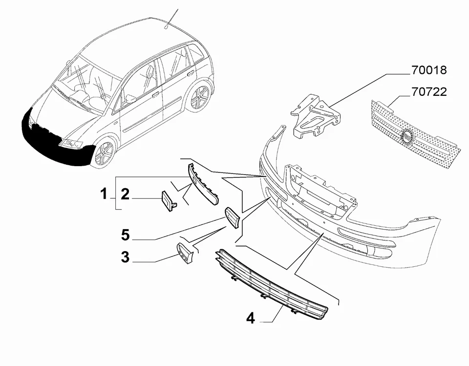 PARAGOLPES DELANTERO CENTRAL NEGRO PARRILLA INFERIOR FIAT IDEA 03-09 735358814 Foto 1 de 1