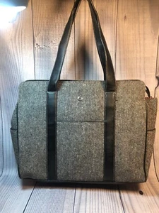 Liz Claiborne Maletín Bolso de Hombro Negro Tweed Cuero Borde 15x12x4 Floral Lin - Imagen 1 de 11