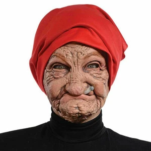 Smoking Old Lady Mask With Wrinkled Face Evil Grandma Party Shocking Horror Mask - Picture 1 of 7