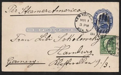 P25? UNITED STATES OF AMERICA 1c postal card  posted in 1911 - Image 1 of 2