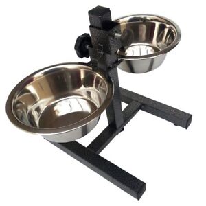 Double Stainless Steel Pet Dog Food Water Bowls set with Adjustable Height Stand
