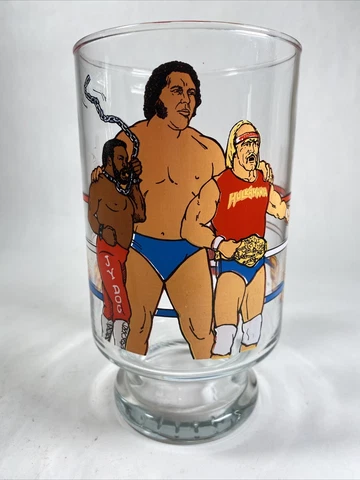 1985 WWF Titan Glass Hulk Hogan Andre Giant Junk Yard Dog Rowdy Roddy Piper 7”T Cover