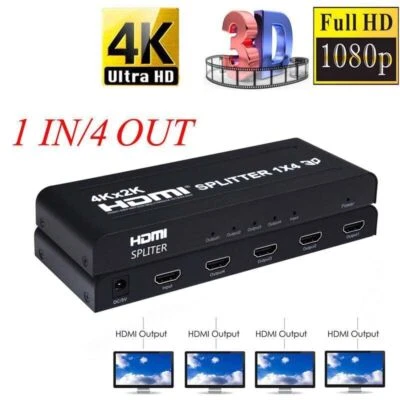 4KX2K HDMI Splitter 1x4 1 In 4 Out Adapter 4 TV Display Duplizierer 4K 3D 1080P - Bild 1 von 4