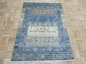 4'1 x 5'10 Hand Knotted Blue Gabbeh Peshawar Oriental Rug G11040 - Picture 1 of 10