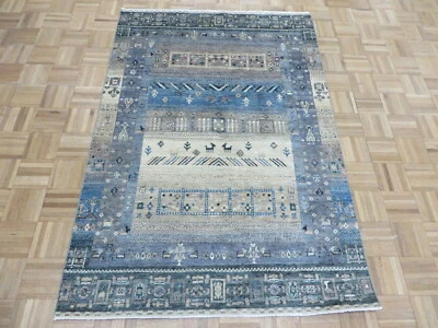 4'1 x 5'10 Hand Knotted Blue Gabbeh Peshawar Oriental Rug G11040 - Image 1 of 4