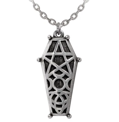Alchemy Gothic Hex Coffin Pendant Pentagram Wicca Moons Necklace Pagan Goth P978 - Image 1 of 2