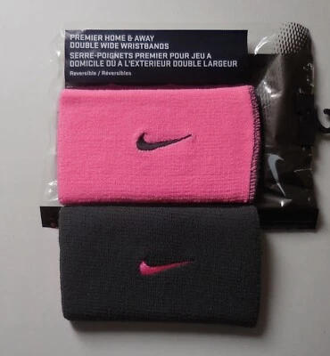 Nike Premier Home & Away Doublewide Wristbands Anthracite/Polarized Pink 1 Pair - Image 1 of 4