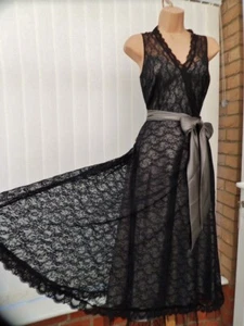 LAURA ASHLEY SHEER BLACK LACE SILVER SATIN 50'S COCKTAIL MIDI DRESS 16 £150 NWOT - Picture 1 of 23