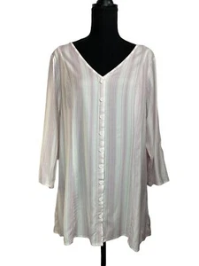 Torrid Damen Tunika Oberteil, Größe 1, Knopfleiste, 3/4 Arm mit Bindeband hinten weiß - Bild 1 von 6